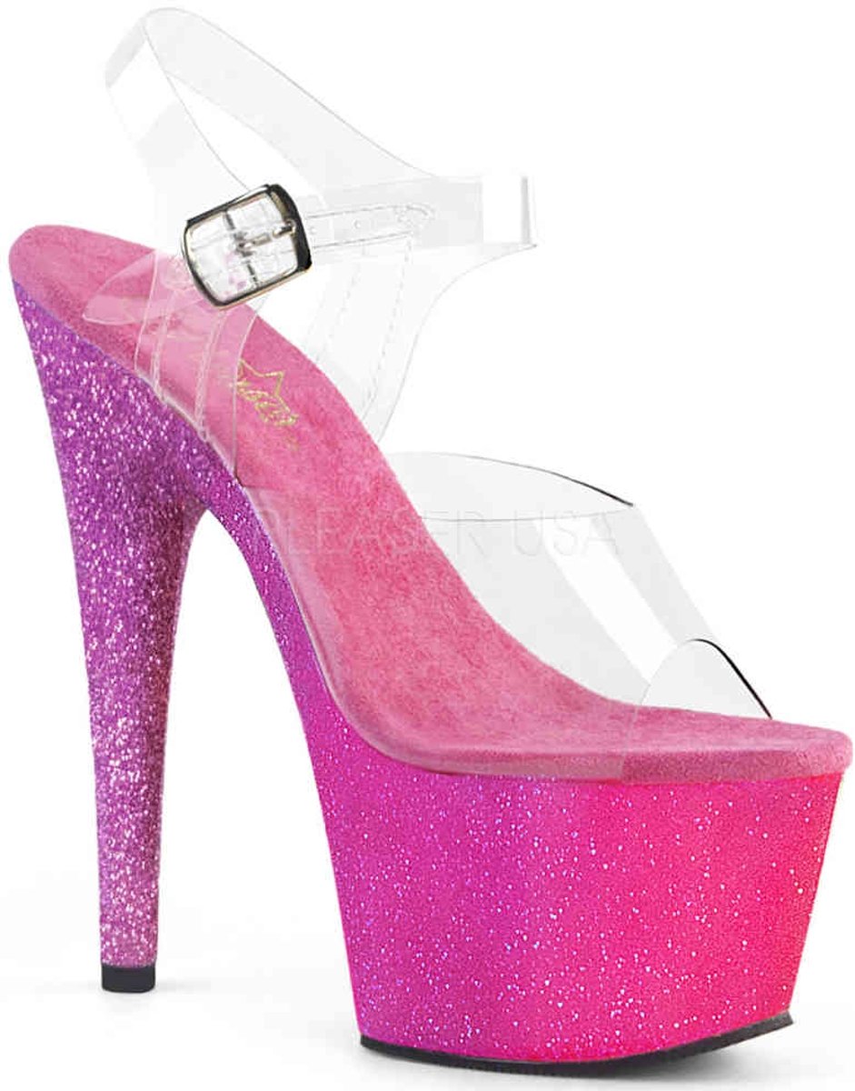 EU 37 = US 7 | ADORE-708OMBRE | 7 Heel, 2 3/4 Ombre Glittered PF Ankle Strap Sandal